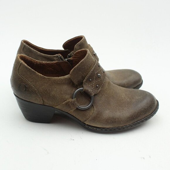 Born Brown Leather Studded Harness Side Zip Ankle Booties - Picture 9 of 11